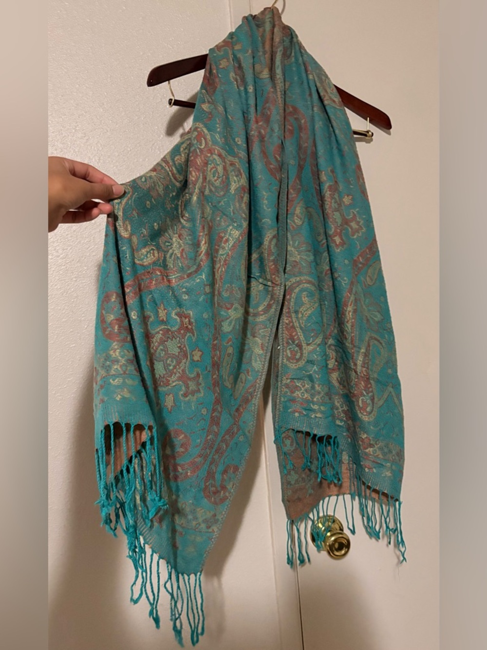 Teal Paisley Fringe Wrap Scarf - Women's Beautiful Lightweight Fashion Wrap